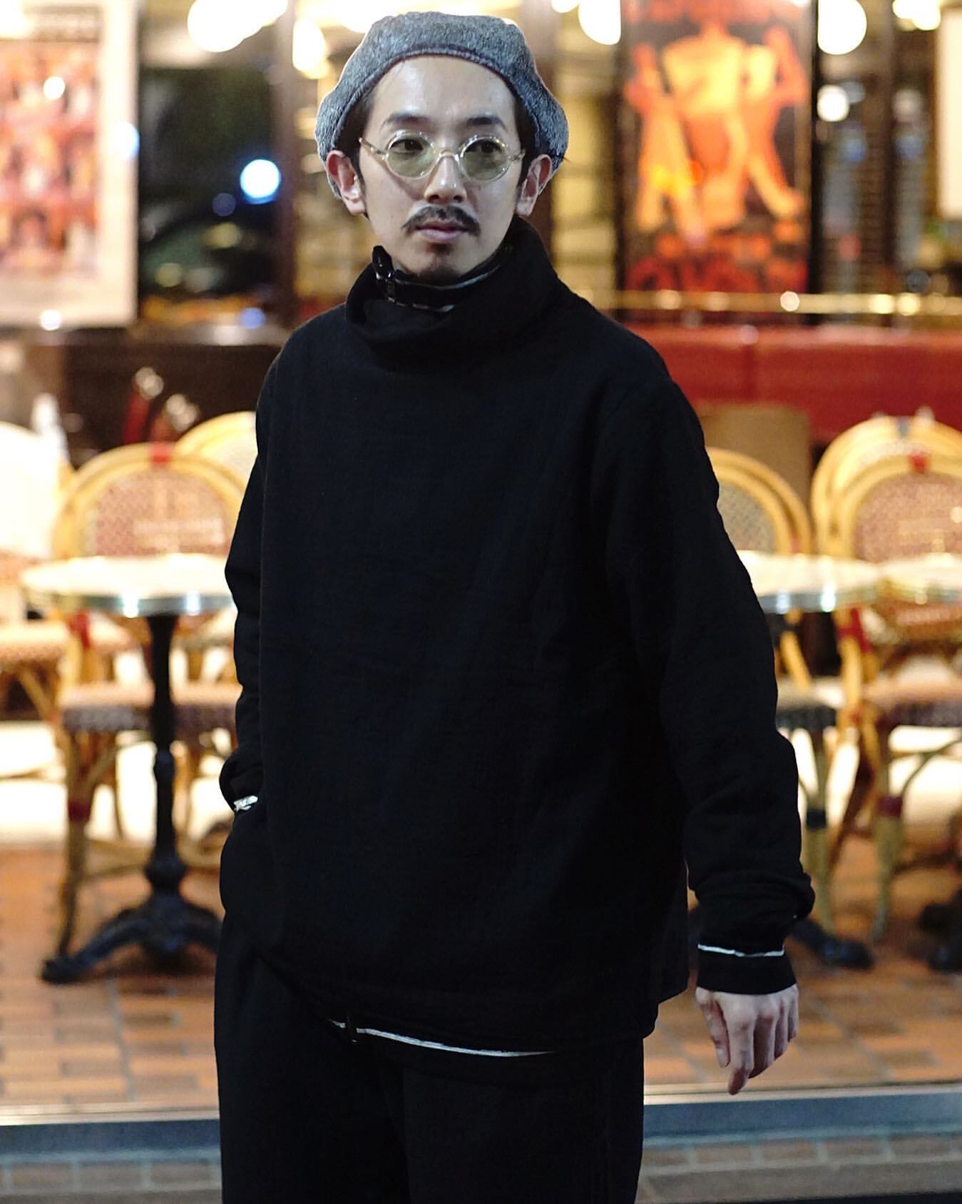 Porter Classic SASHIKO STRETCH BEATNIK TURTLENECK (FLEECE LINING)  Color：Black - TRAMPS/トランプス